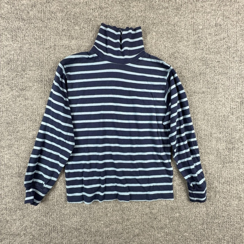 VTG Lydia Jane Shirt Girls 10/12 Blue Navy Striped Turtleneck Long Sleeve Cotton